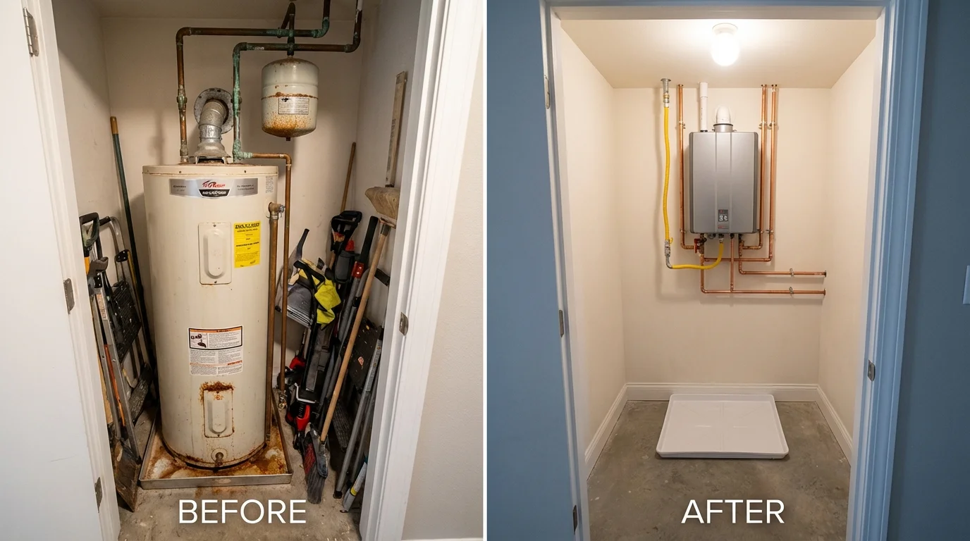 Tank water heater versus wall-mounted tankless unit comparison for Woodbridge, NJ homeowners