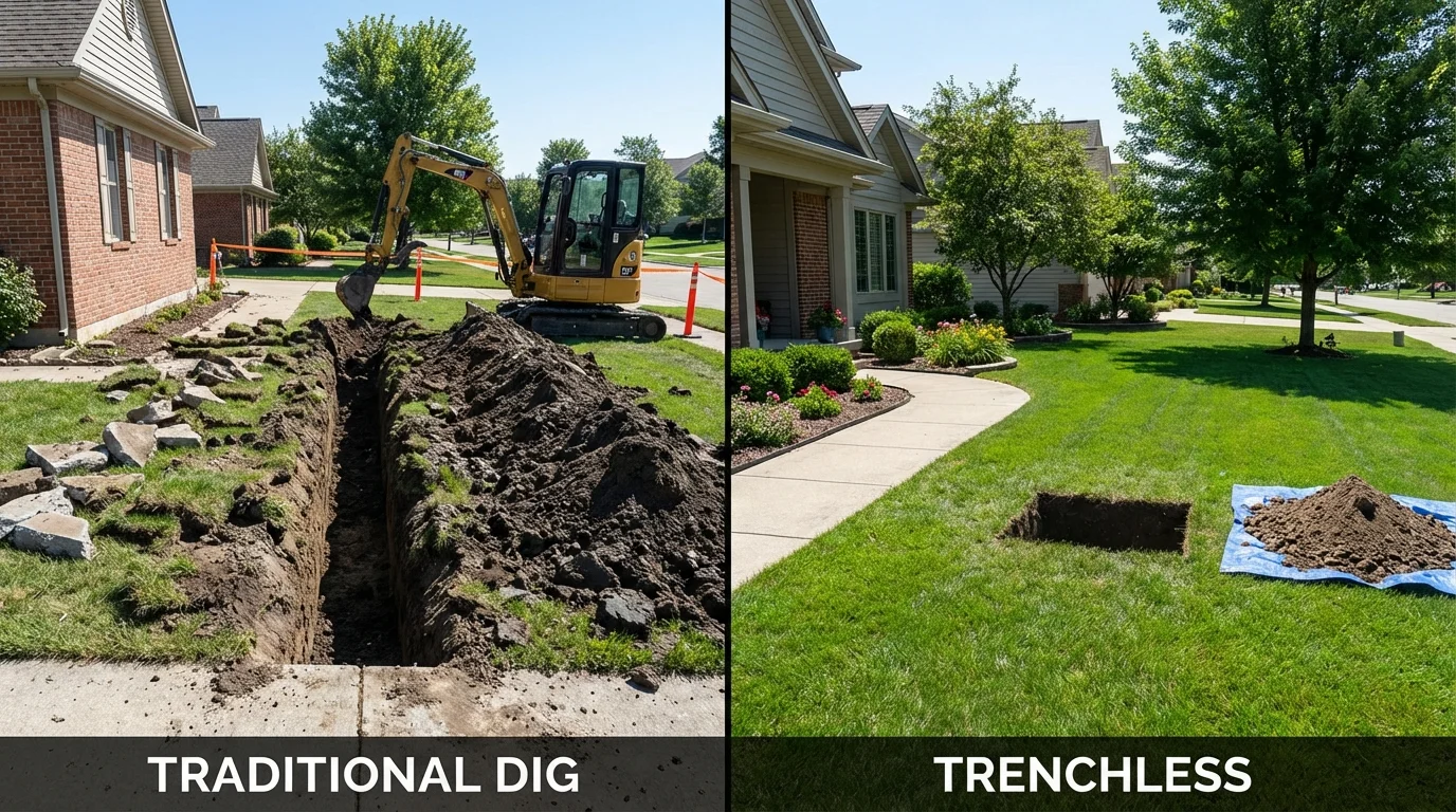Trenchless sewer repair with minimal yard damage versus traditional excavation in Woodbridge, NJ